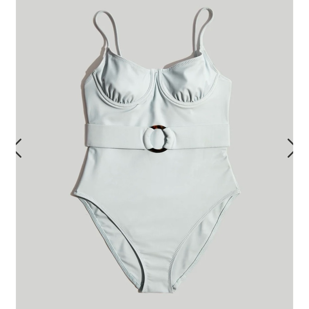 Madewell x Solid & Striped Taylor One-Piece Swimsuit in Cloud Blue | size S NWT
